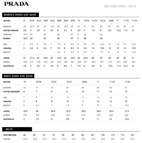 prada sizing chart clothing